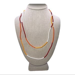 To The Market Red Orange White Yellow Single Strand Beaded Necklace NWT